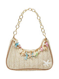 MakeMeChic Women's Straw Beach Purse Seashell Beaded Shoulder Handbags Summer Vacation Bags Multicolor One Size