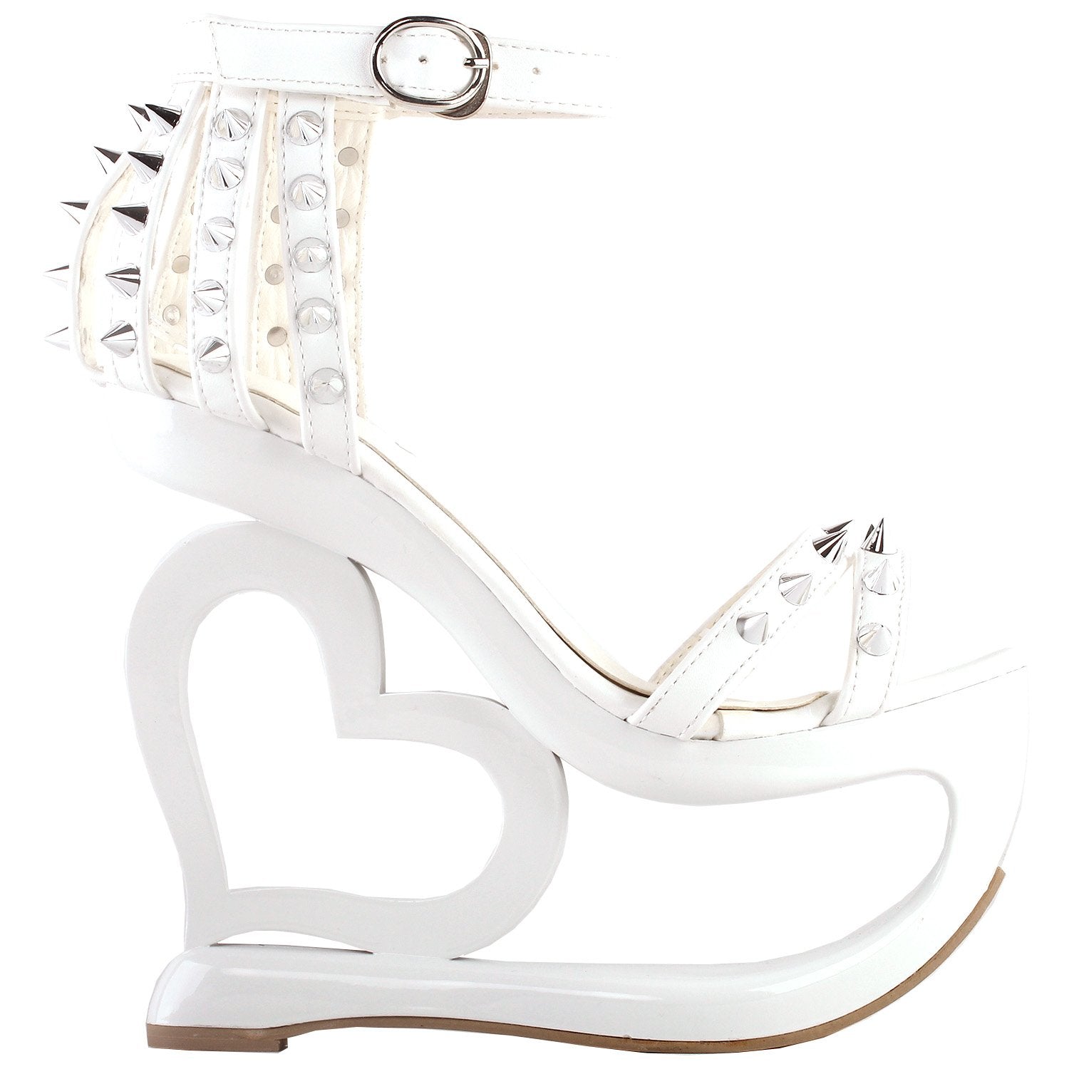 SHOW STORY Fashion White Stud Ankle Strap High Heel Platform Party Sandals,