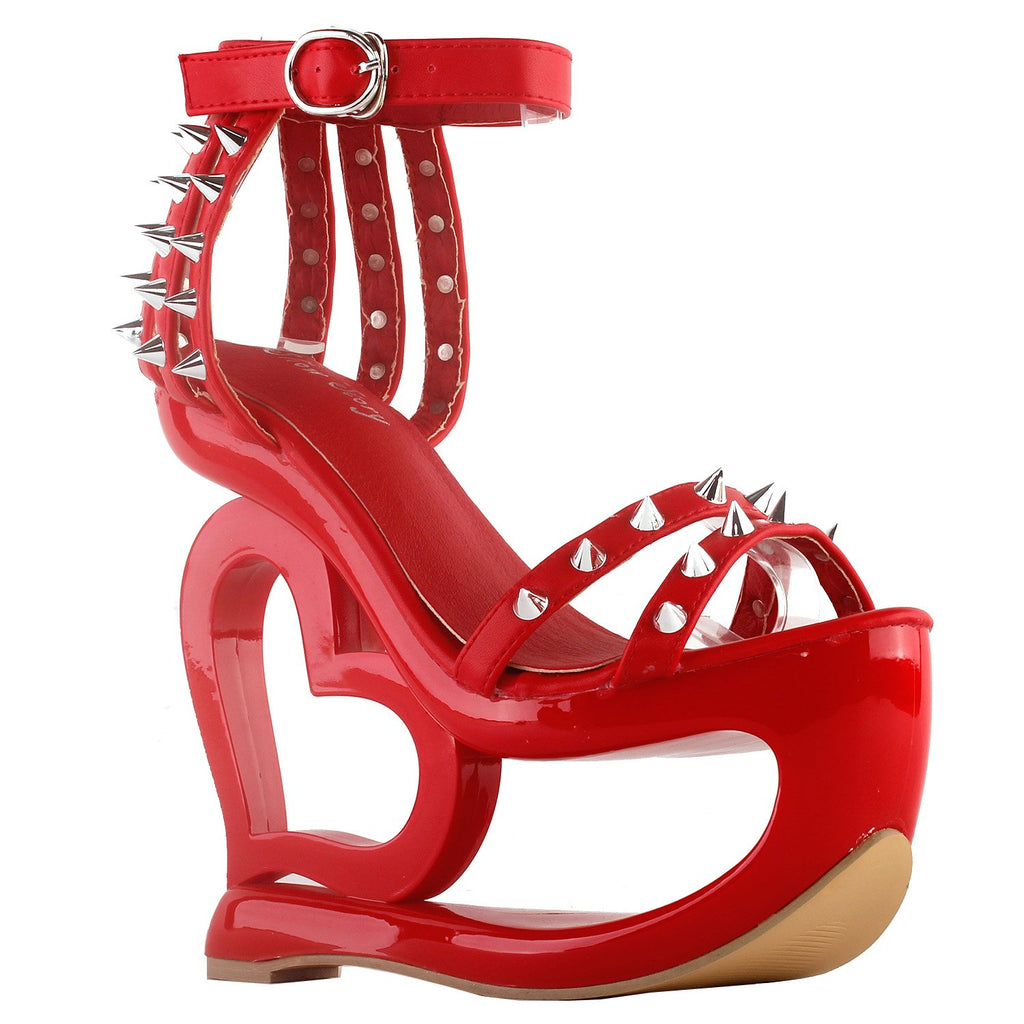 SHOW STORY Fashion Red Stud Ankle Strap High Heel Platform Party Sandals,