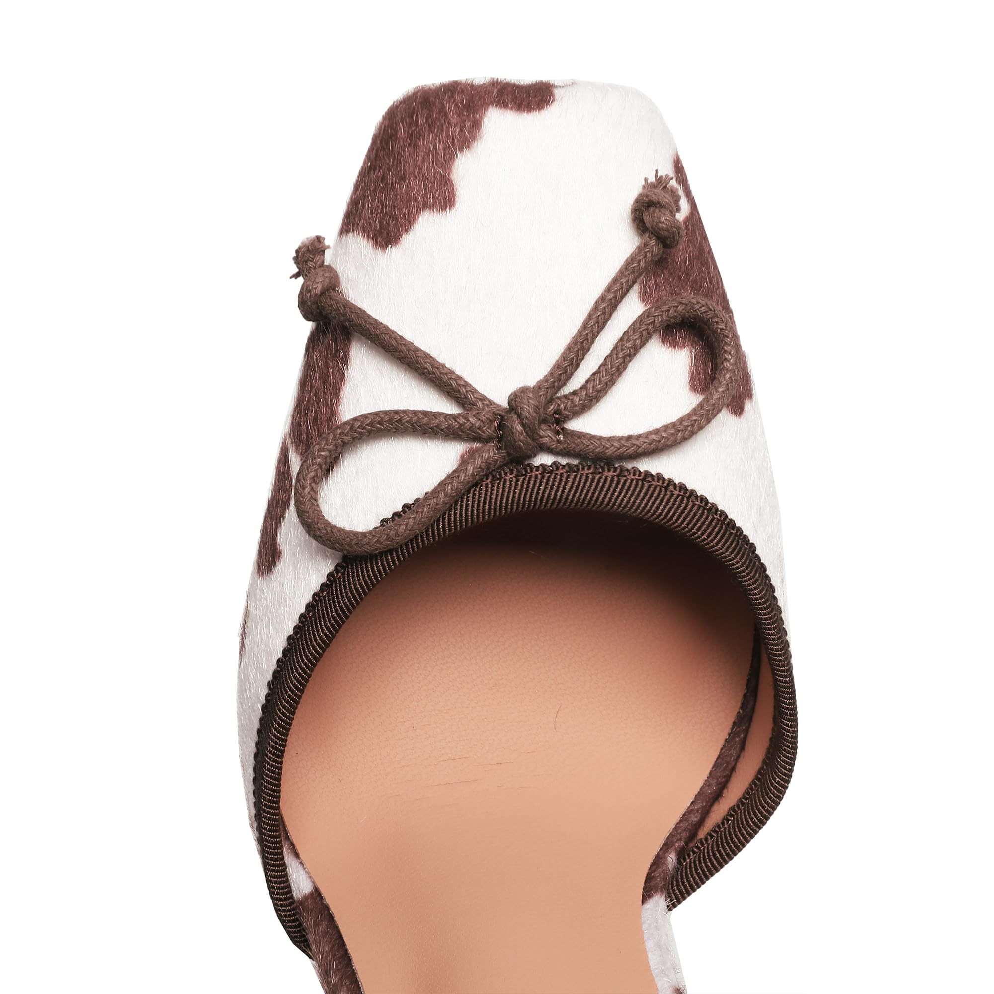 Riekhany Ballet Heels for Women Closed Square Toe Bow Ballerina Heels Lace Up High Heel Slingback Pumps Strappy Stiletto Mary Janes Elegant Party Shoes Cow