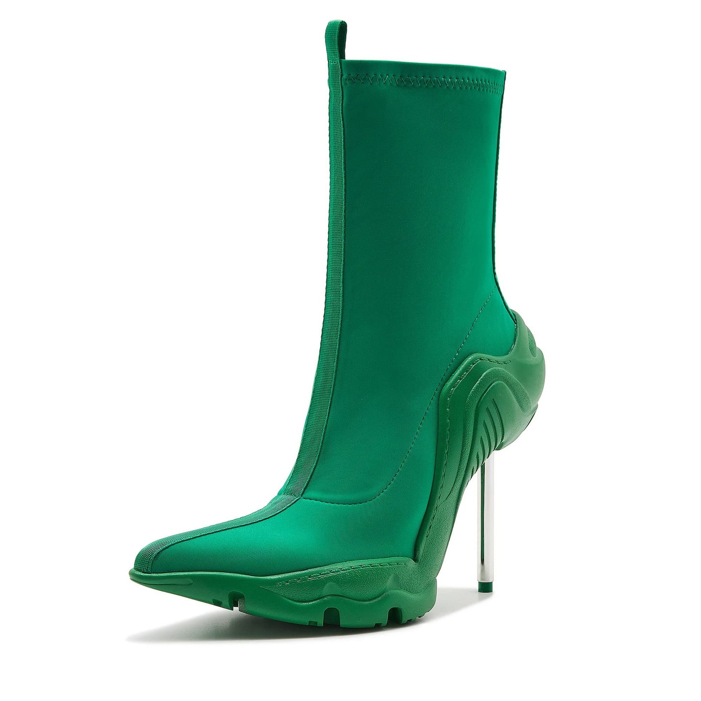 Tsrenlmln Women's Ankle Boots High Heel Boots for Women Fashion Pointed Toe Stiletto Boots Womens Elastic Fabric 8cm Heel Pull-On Short Boots Green Boots