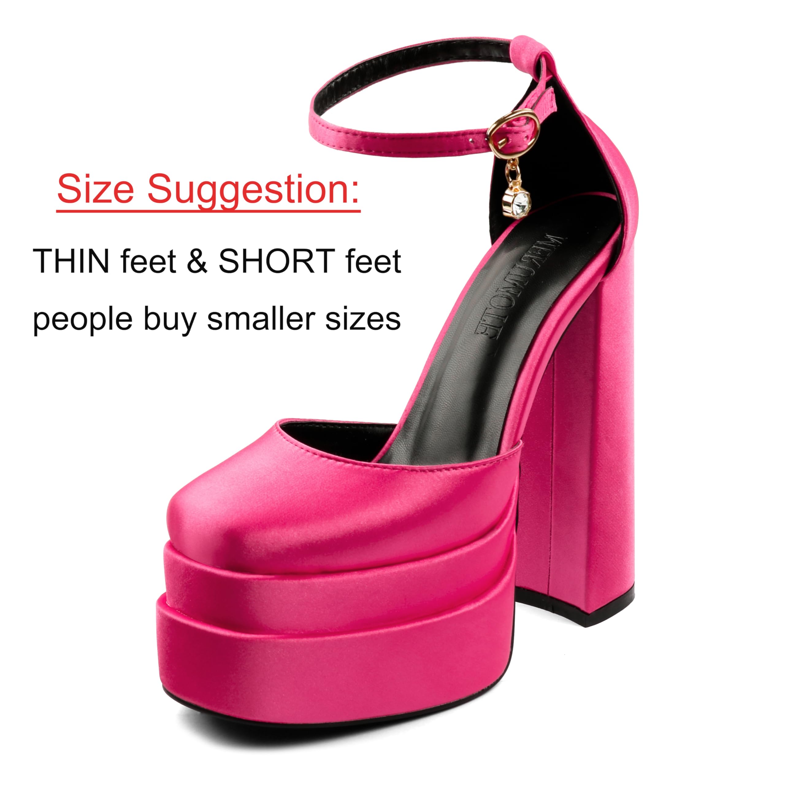 MERUMOTE Womens Sexy High Heels Platforms Pumps Square Toe Chunky Block Heels Rhinestone Party Shoes Rose Satin