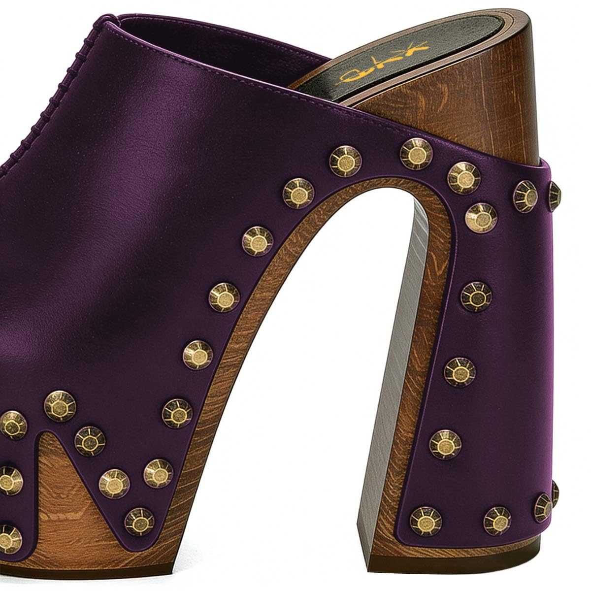 XYD Women Wooden Chunky Heel Mules Platform Bronzed Studs Open Toe Block Sandals Vintage Parties Shoes (Size 7.5, Purple)