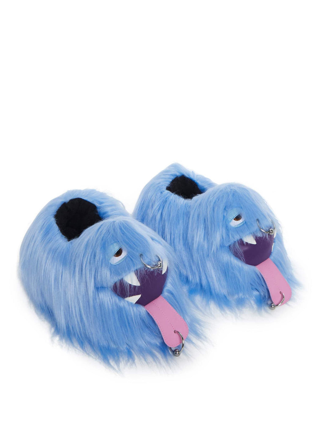 Dolls Kill Case Of The Grumpies Fuzzy Slippers by Trickz N’ Treatz – Kooky Monster Faux Fur Slip-Ons with Eyes & Piercing, Small