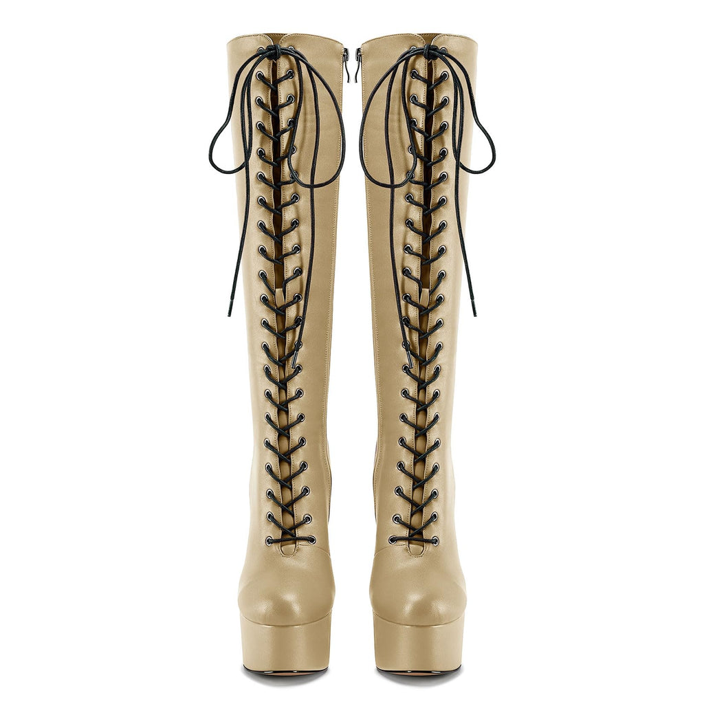 Beige Castamere Womens Chunky Block High Platform Calf boot