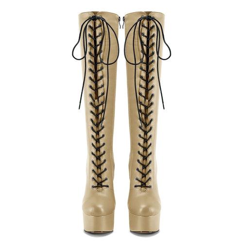 Beige Castamere Womens Chunky Block High Platform Calf boot