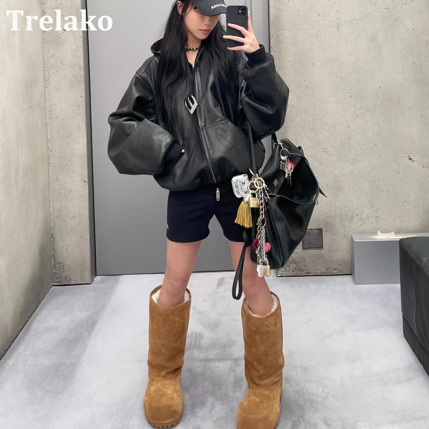 Suede Platform Snow Boots for Women Classic Fur Hippy Mid Calf Winter Boots Slip On High Boots Comfortable Chunky Trending Shoes Brown