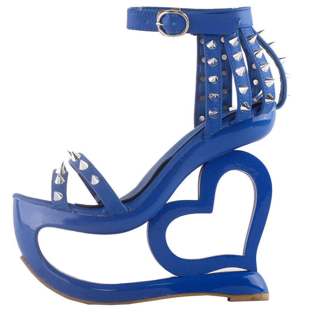 SHOW STORY Fashion Blue Stud Ankle Strap High Heel Platform Party Sandals,