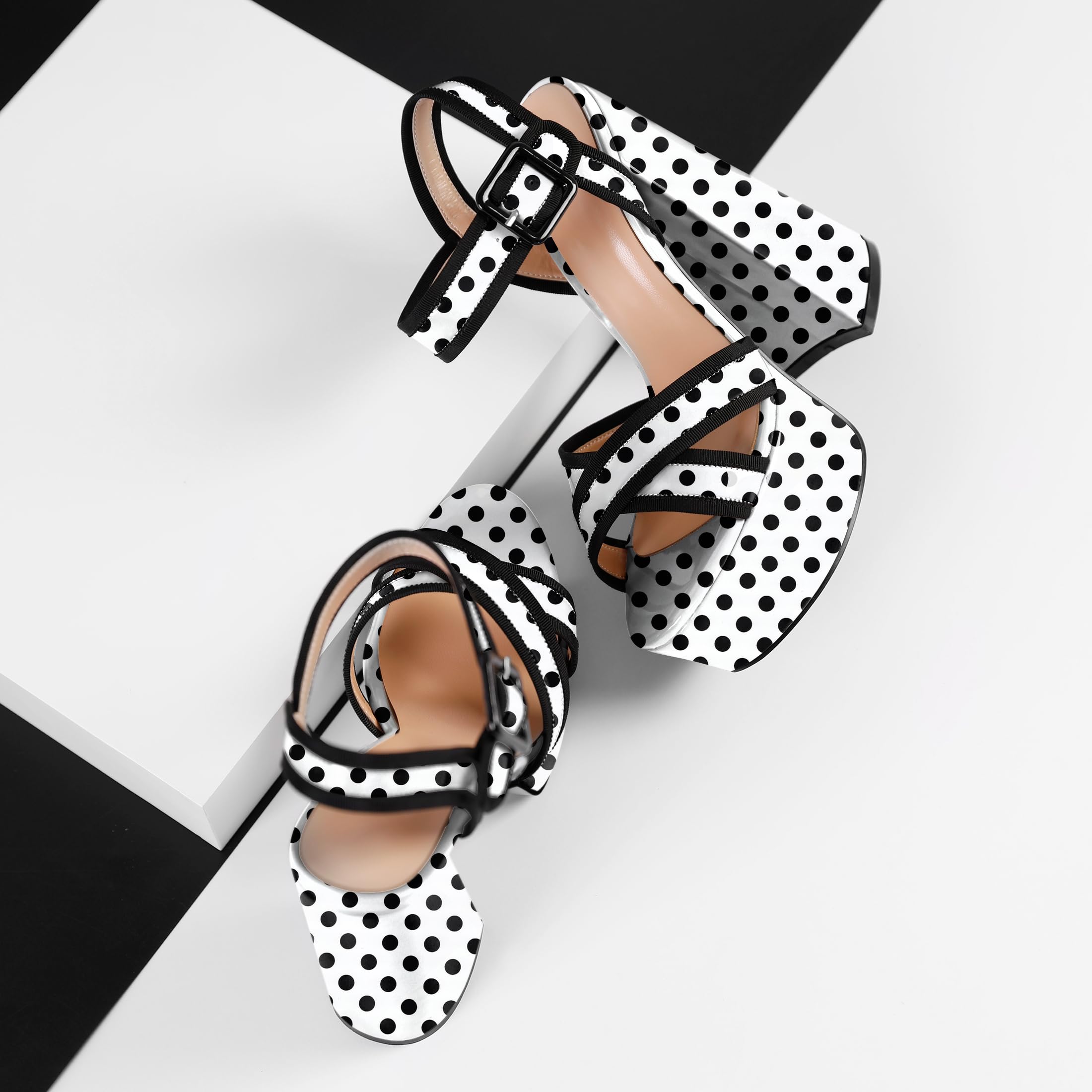 Polka Dott Mettesally Women's Platform Chunky High Heel