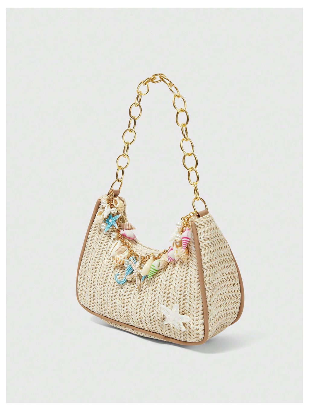 MakeMeChic Women's Straw Beach Purse Seashell Beaded Shoulder Handbags Summer Vacation Bags Multicolor One Size