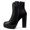 NobleOnly Women High Heel Platform Round Toe Ankle Boots Short Bootie Zipper Lace-up Riding Boots Classic Party Office 5.1 Inches Heels Black
