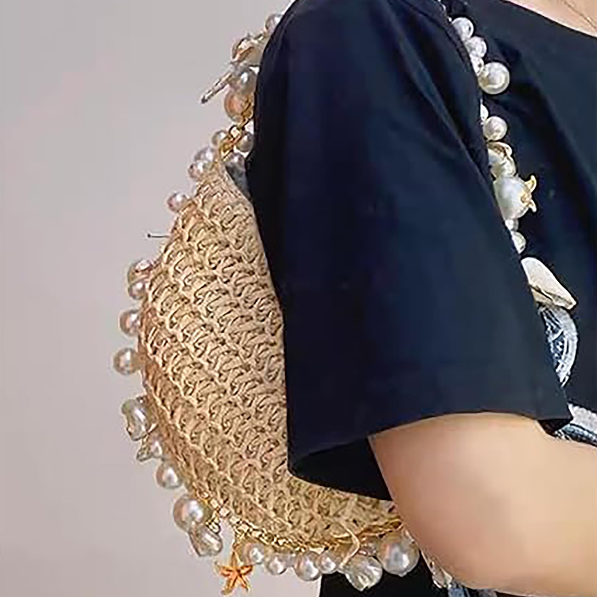 Aiermo Women Pearl Handbag Straw Purse: Woven Summer Beach Bag Vacation Clutch Purse for Wedding Party Crossbody Bag Seaside Style Carrying Bag Shoulder Handbag