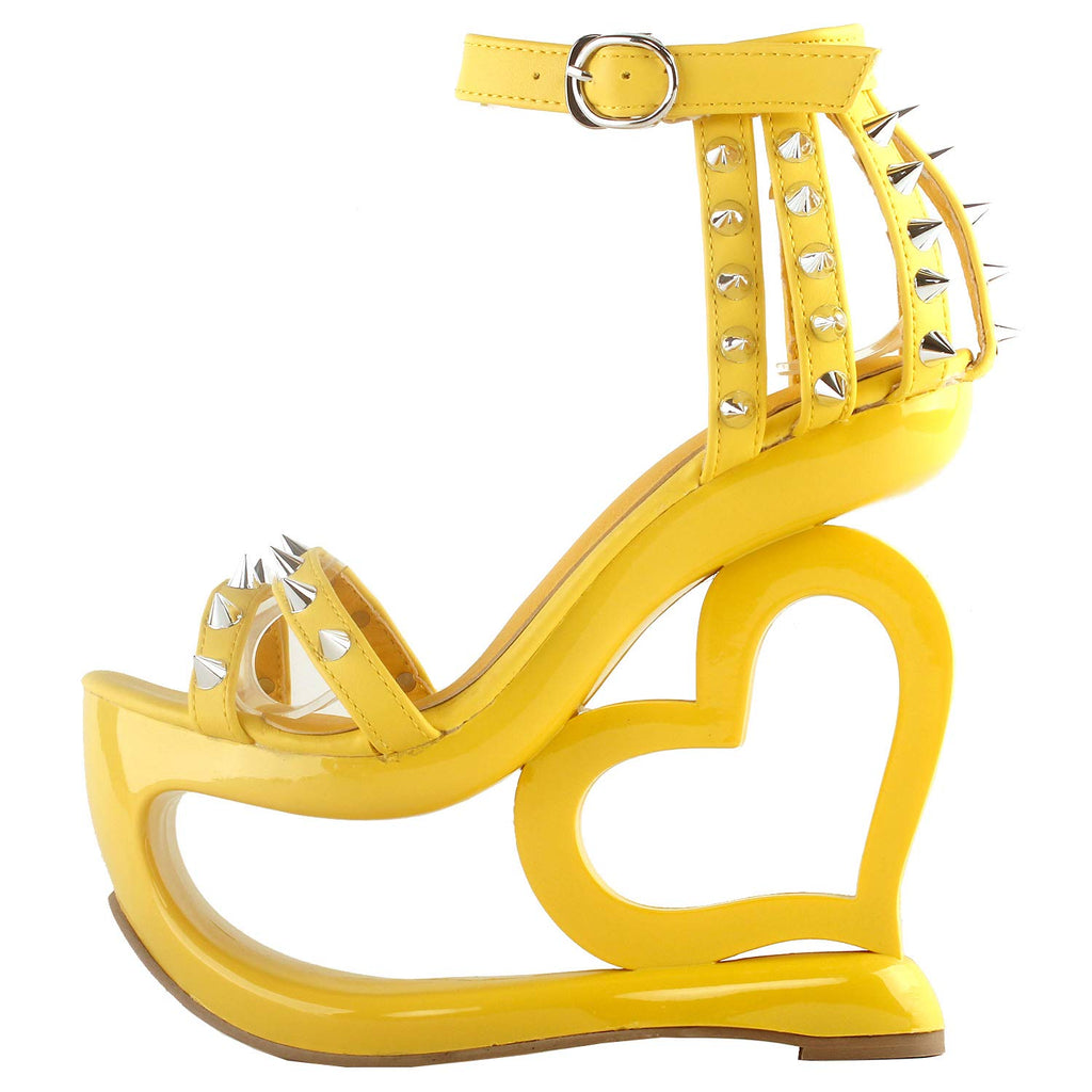 SHOW STORY Fashion Yellow Stud Ankle Strap High Heel Platform Party Sandals