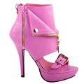 SHOW STORY Moto Pink Open Toe Gold Zip Strappy Stiletto High Heel Dress Sandals Gladiator High Heel Stiletto Platform Ankle Bootie Sandals,LF30103HP41,10US,Pink