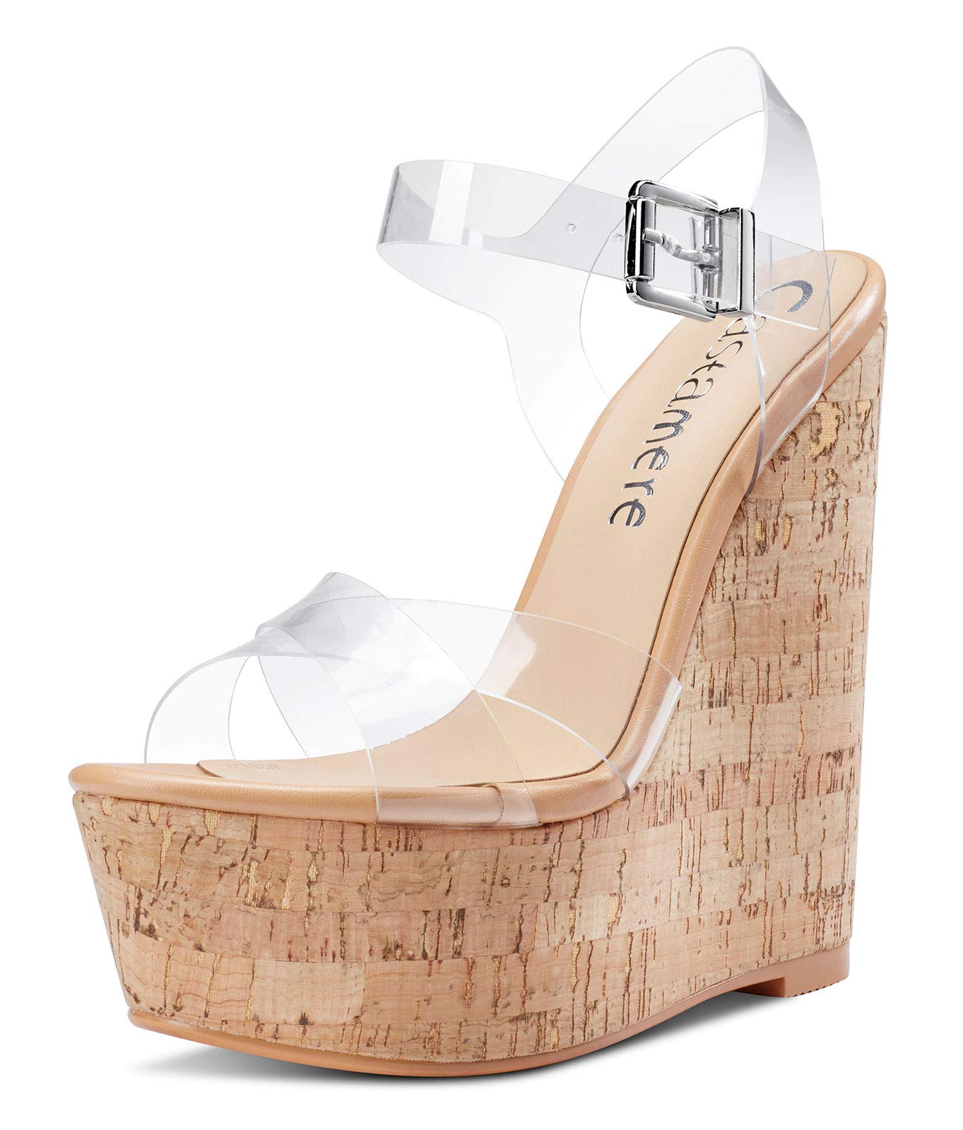 Clear Cork Castamere Womens High-Heel Platform Wedge