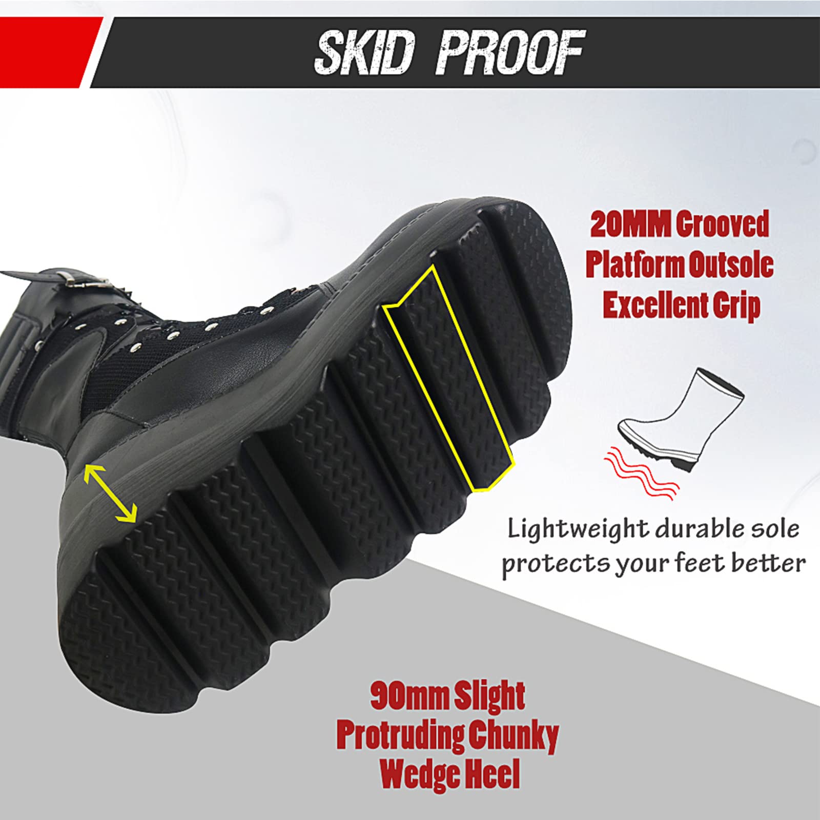 Black mikarka Womens Holographic Platform Mid Calf Wedge Combat Boots