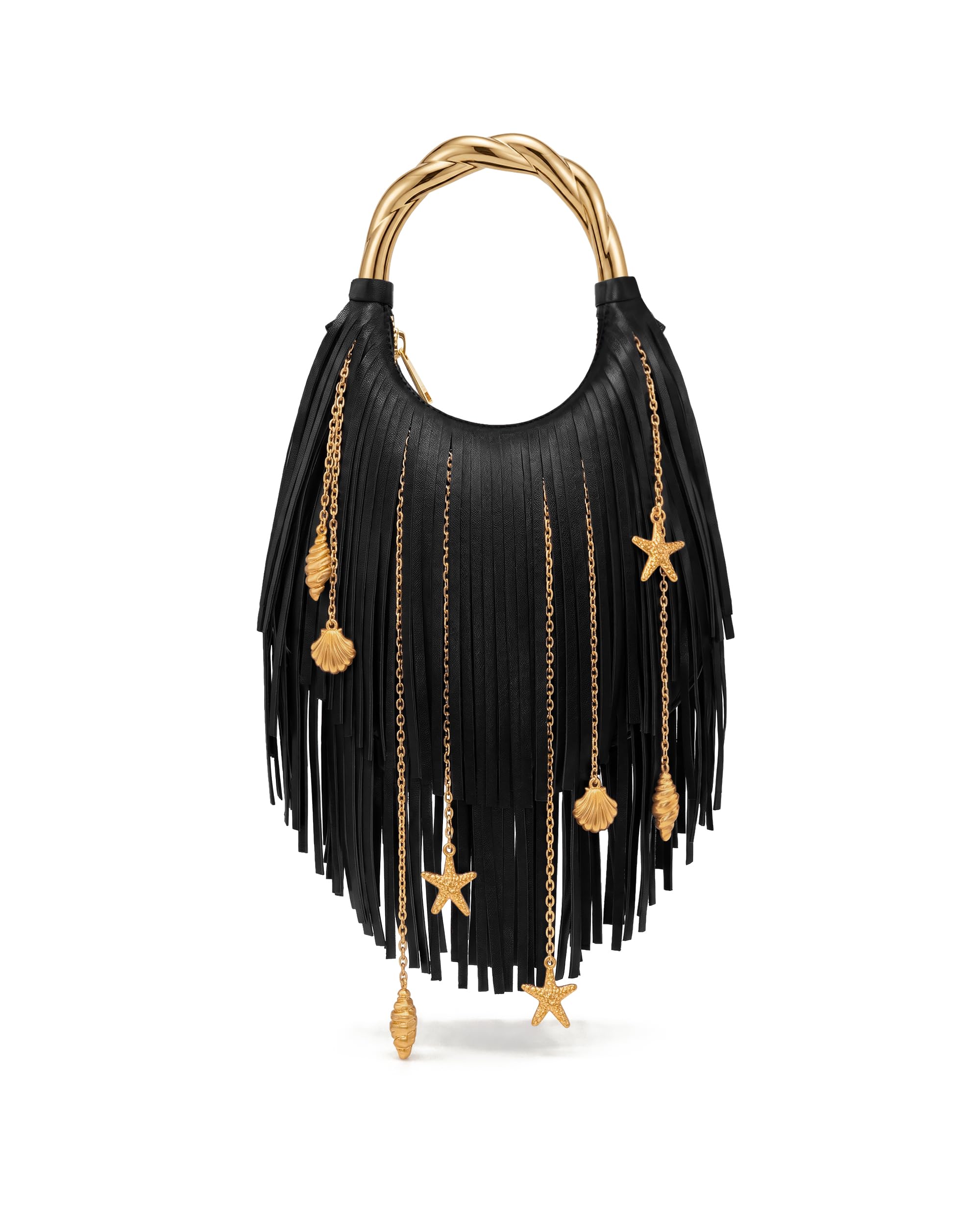 JW PEI Women's Chloe Metal Handle Fringe Top Handbag - Black