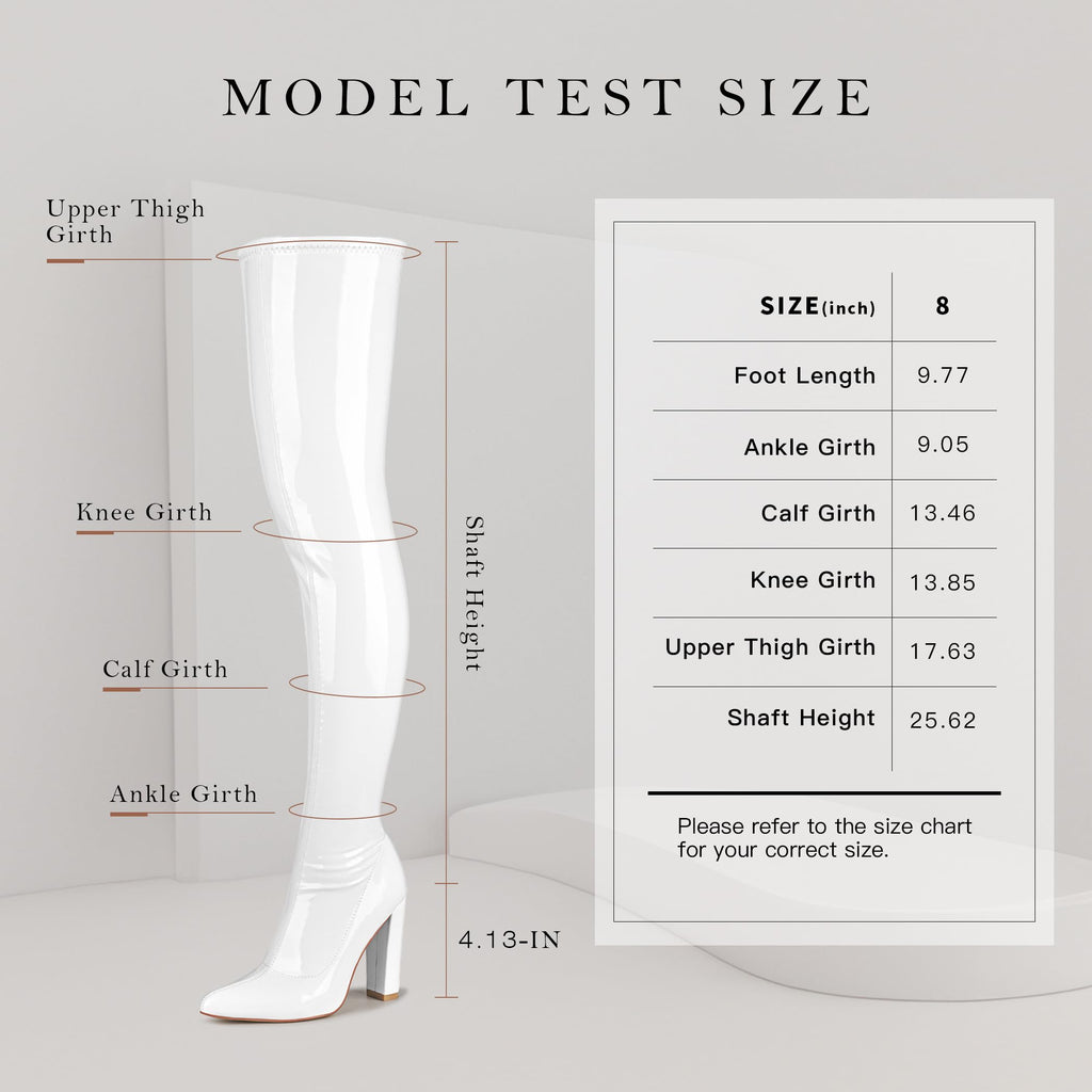 WSKEISP Women's Over The Knee White Boots Thigh High Leather GOGO Boots Knee High 70s Cosplay Casual Fall Winter