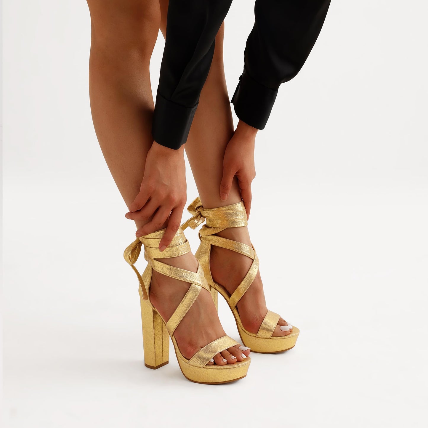 DREAM PAIRS High Chunky Block Platform Heels for Women Strappy Gladiator Sexy Open Toe Dressy Sandals SDHS2205W Gold 8.5