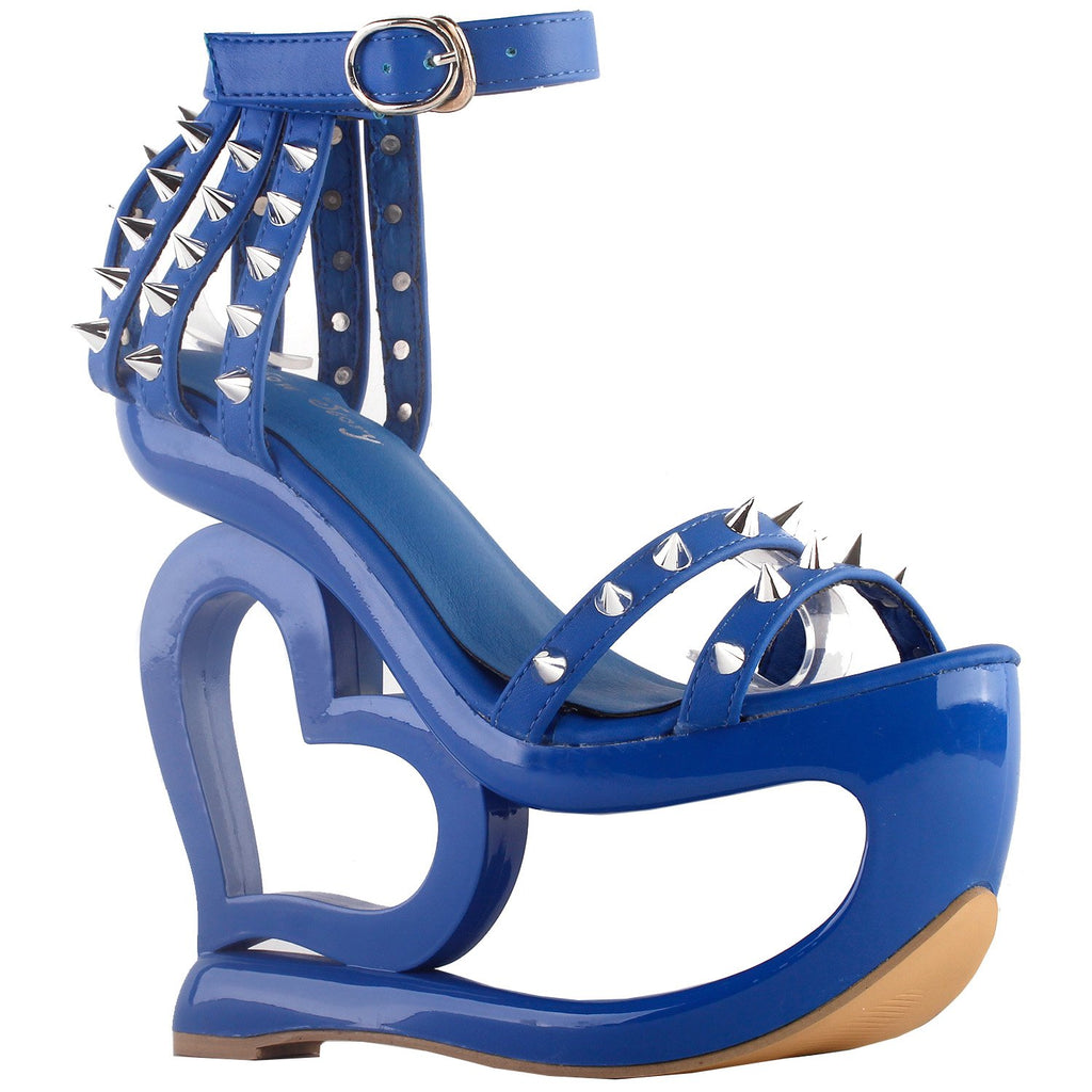 SHOW STORY Fashion Blue Stud Ankle Strap High Heel Platform Party Sandals,