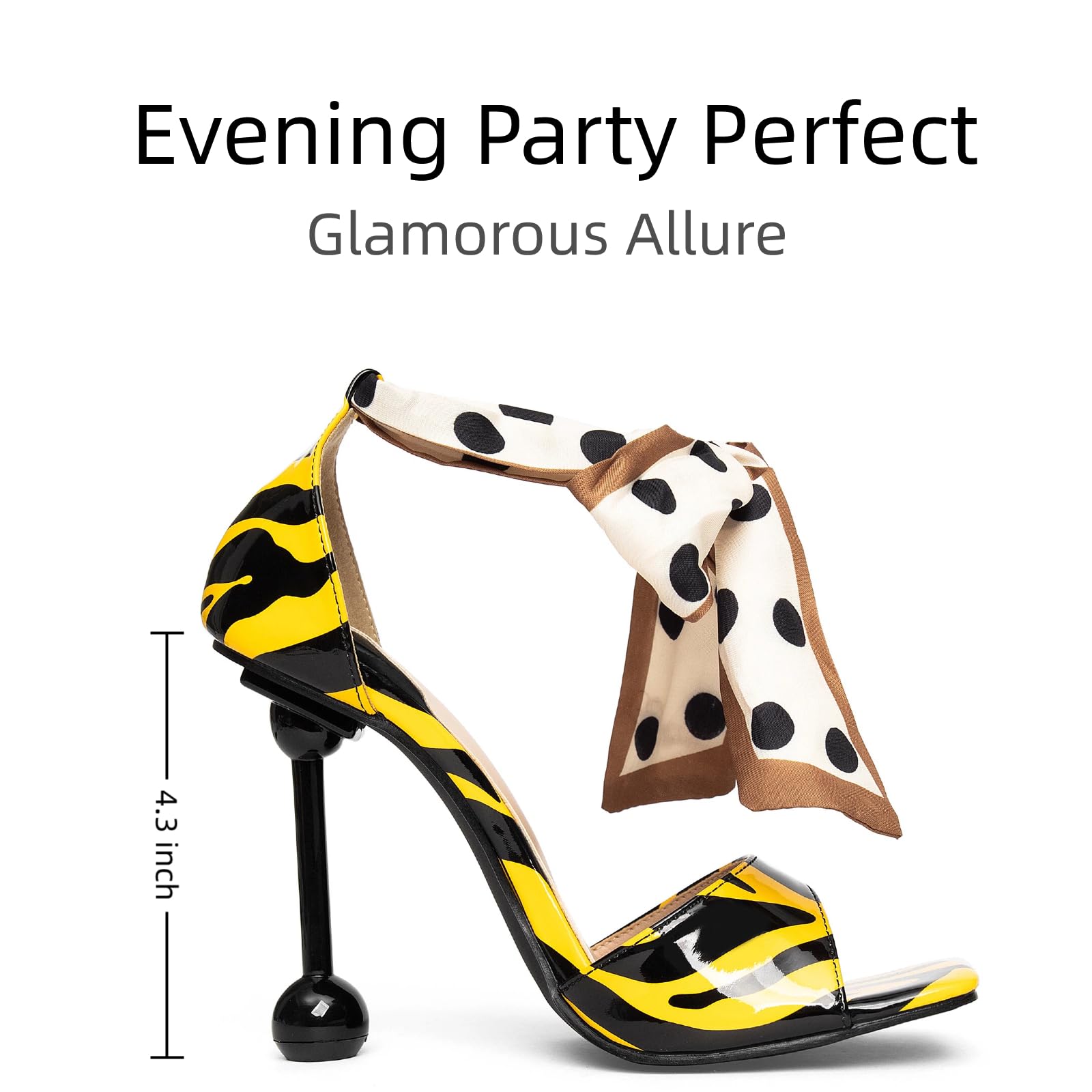Women's Square Open Toe Zebra Print Heeled Sandals, Bow, Ankle Strap, 4.3in