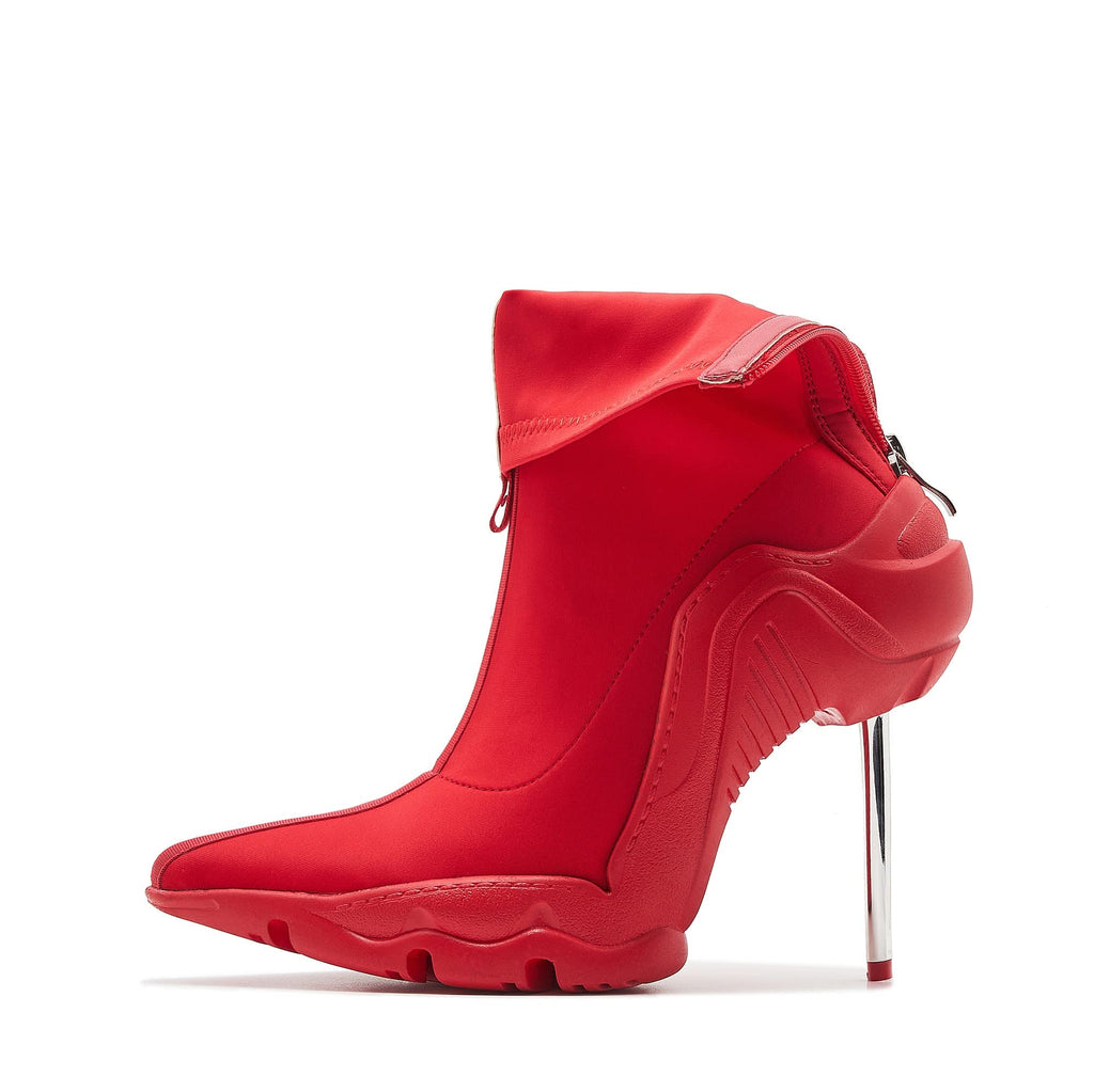 Tsrenlmln Women's Ankle Boots High Heel Boots for Women Fashion Pointed Toe Stiletto Boots Womens Elastic Fabric 8cm Heel Pull-On Short Boots Red Boots