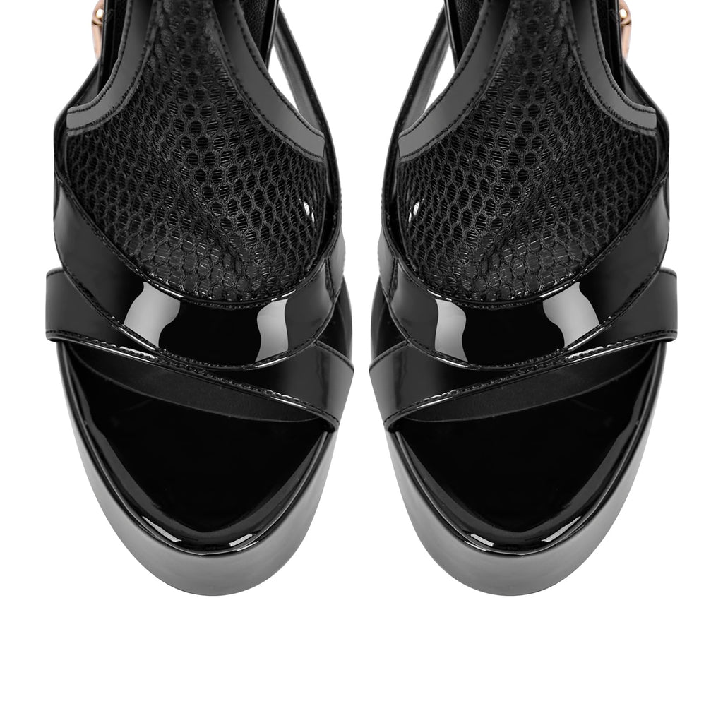 onlymakerheels Women's High Stiletto Heels Platform Mesh Buckle Open Toe Ankle Strap Dress Shoes Sandals Black Size8