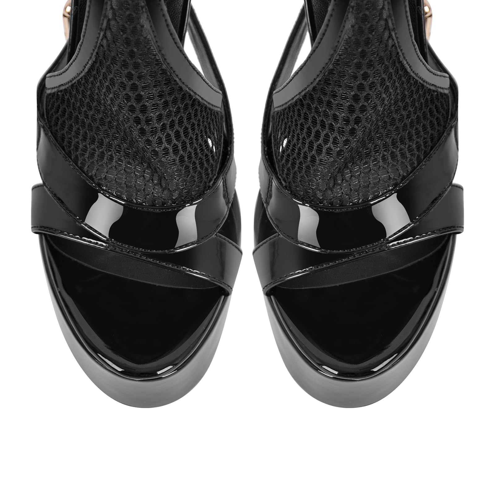 onlymakerheels Women's High Stiletto Heels Platform Mesh Buckle Open Toe Ankle Strap Dress Shoes Sandals Black Size8