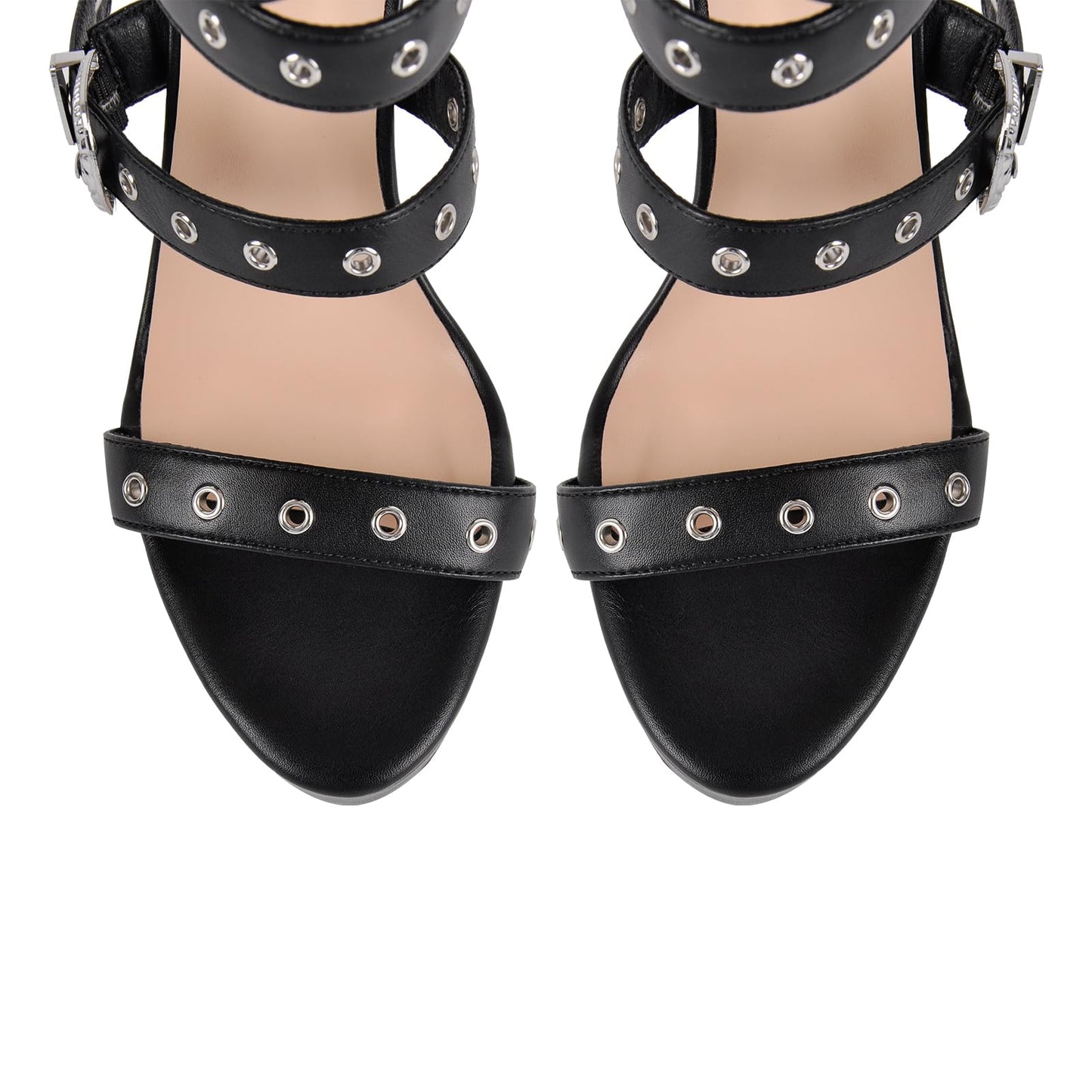 Rhineshell Women's Round Open Toe Platform High Heels Adjustable Buckles Back Zipper Stilettos Heeled Sandals Faux Leather Party Dress Shoes Black