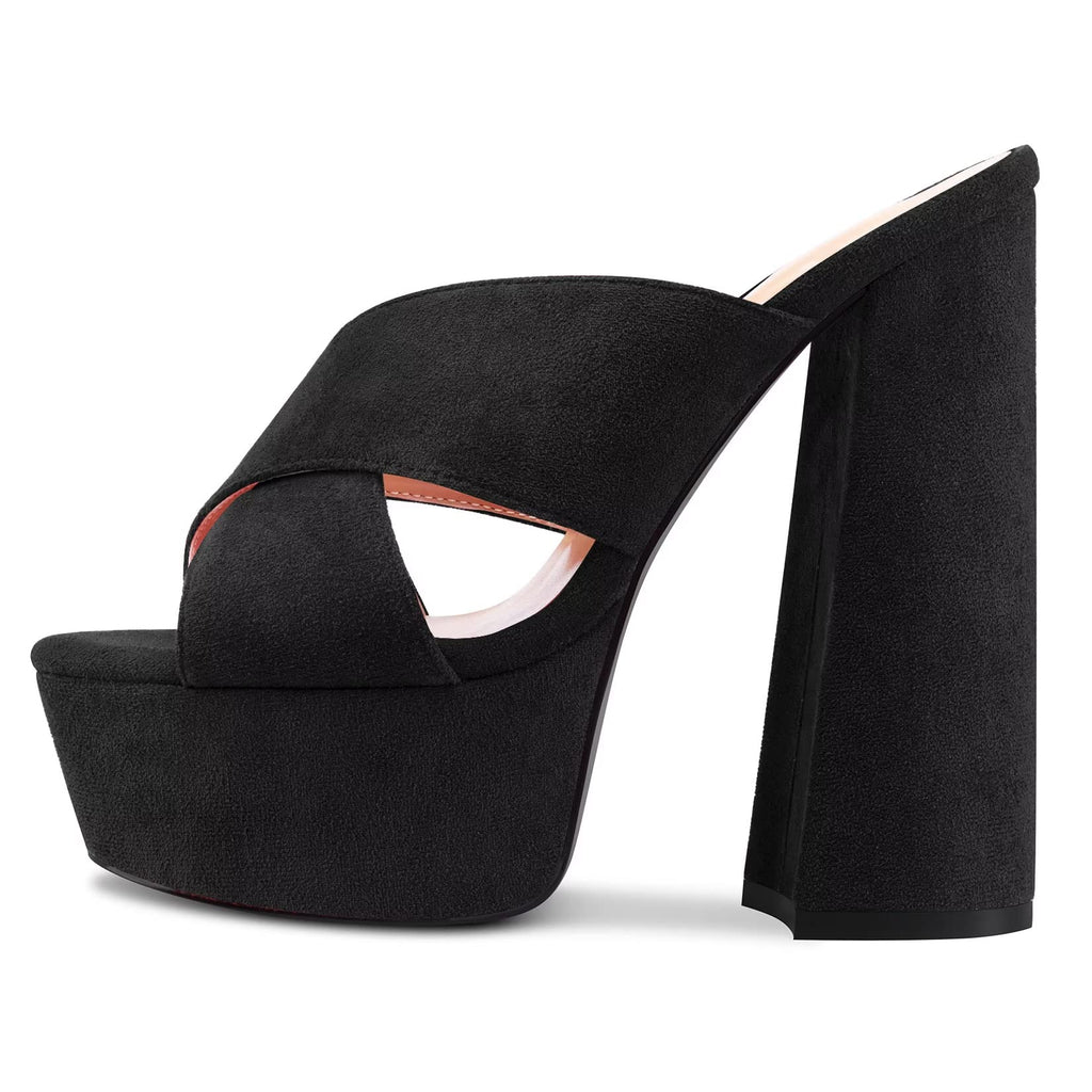 Castamere Women High Chunky Block Platform Heel Peep Open Toe Slip-on Sandals Casual Dress 5.9 Inches Heels Black