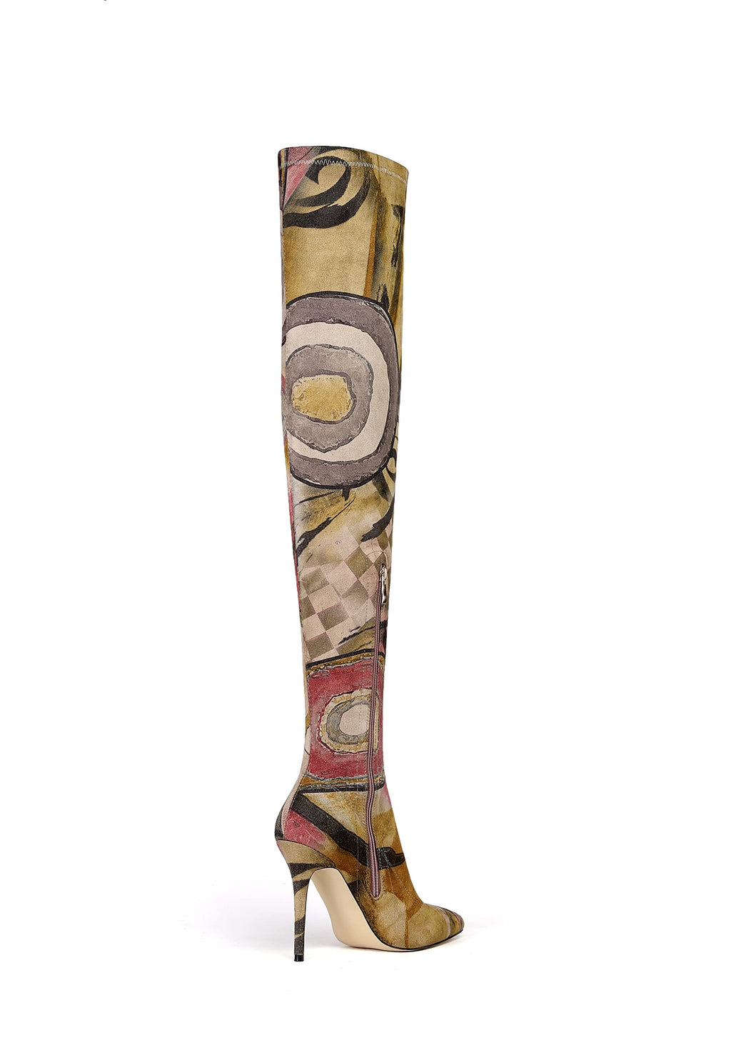 vivianly Women's Sexy Printed Stretchy Thigh High Boots Pointy Toe Stiletto Heel Booties Over The Knee High Heel Boot Size 7