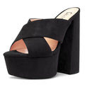 Castamere Women High Chunky Block Platform Heel Peep Open Toe Slip-on Sandals Casual Dress 5.9 Inches Heels Black