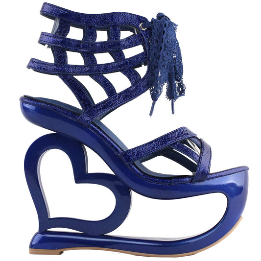 SHOW STORY Punk Design Blue Spider Web Ankle Cuff High Heel Platform Wedding Sandals,LF40214AL41,10US,Blue