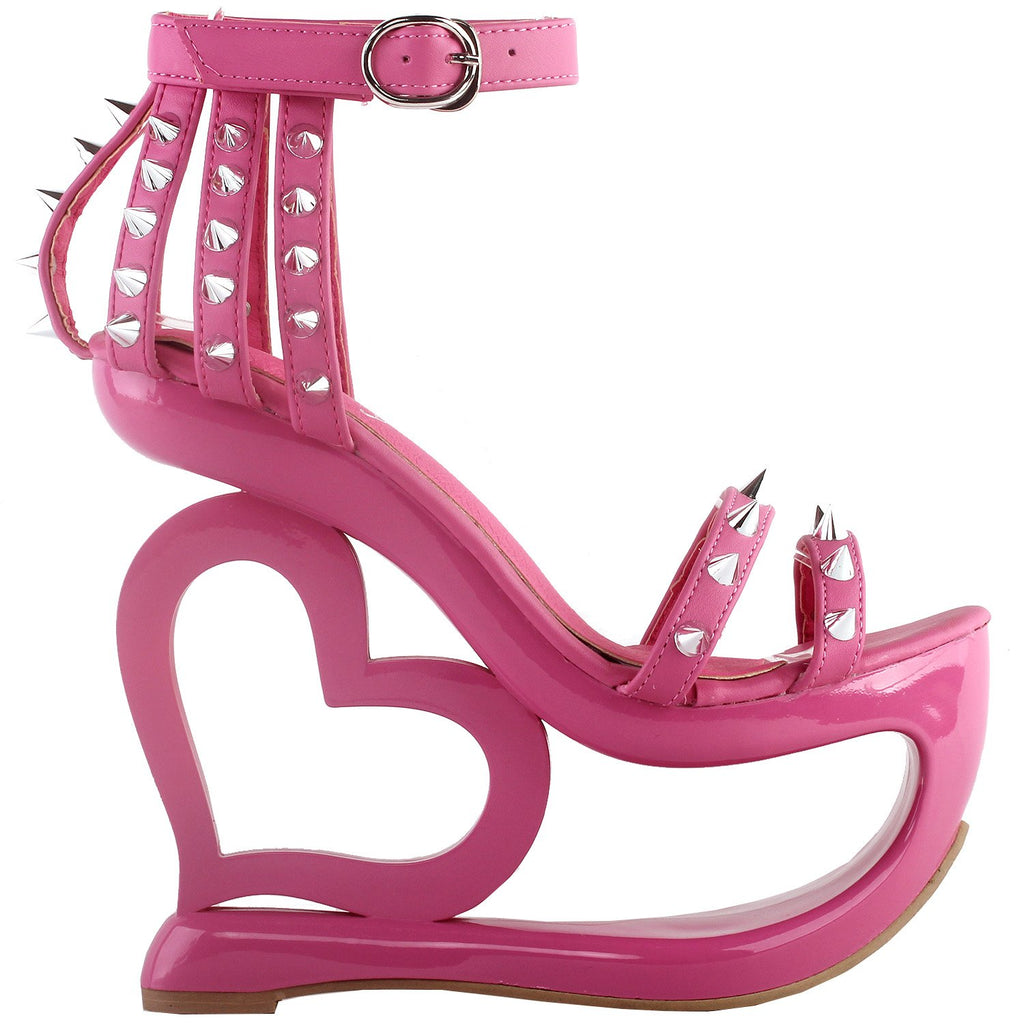 SHOW STORY Fashion Hot Pink Stud Ankle Strap High Heel Platform Party Sandals,