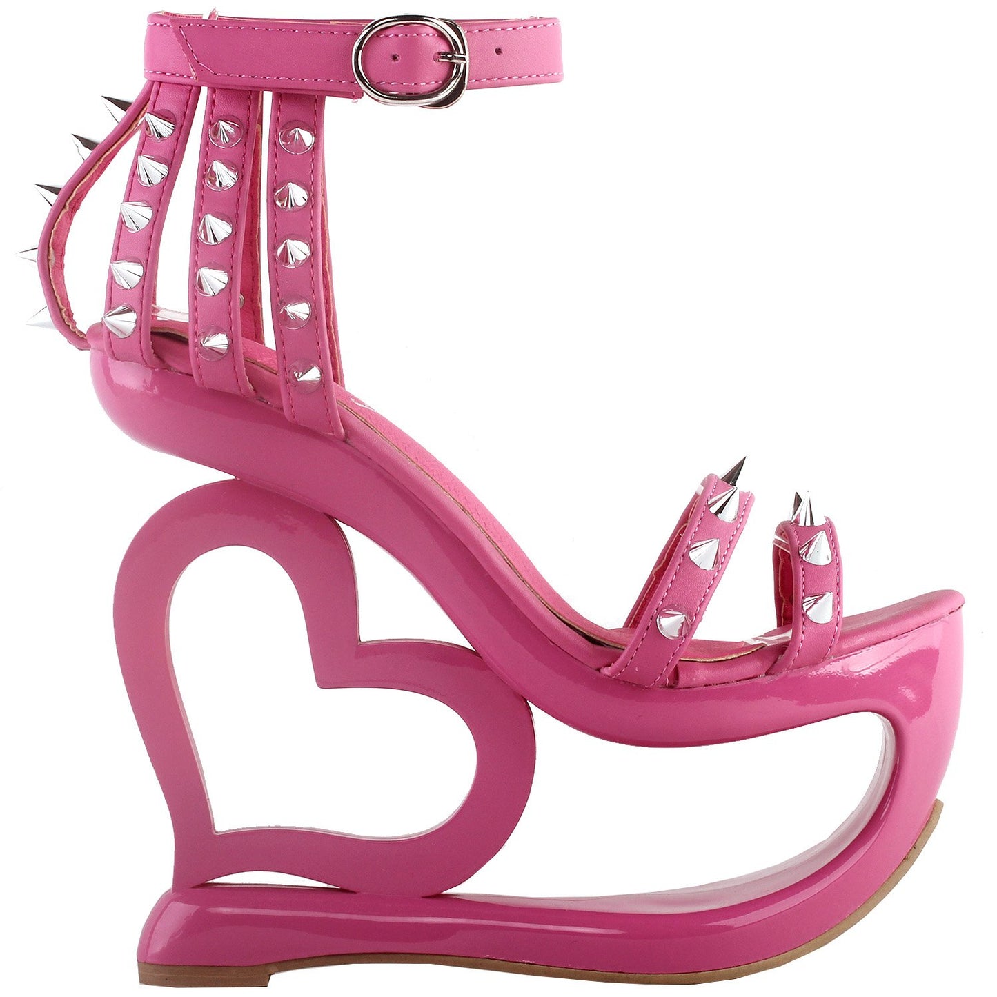SHOW STORY Fashion Hot Pink Stud Ankle Strap High Heel Platform Party Sandals,LF40204HP39,8US,Hot Pink