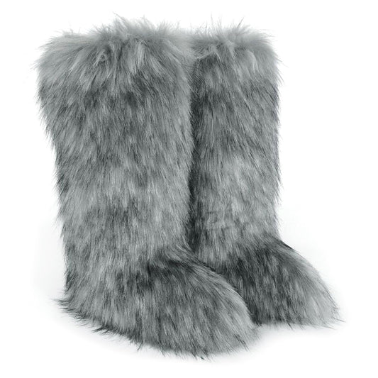 Valpeak Womens Faux Fur Boot Winter Fluffy Long Furry Boots for Girls Outdoor Fuzzy Knee-High Boots