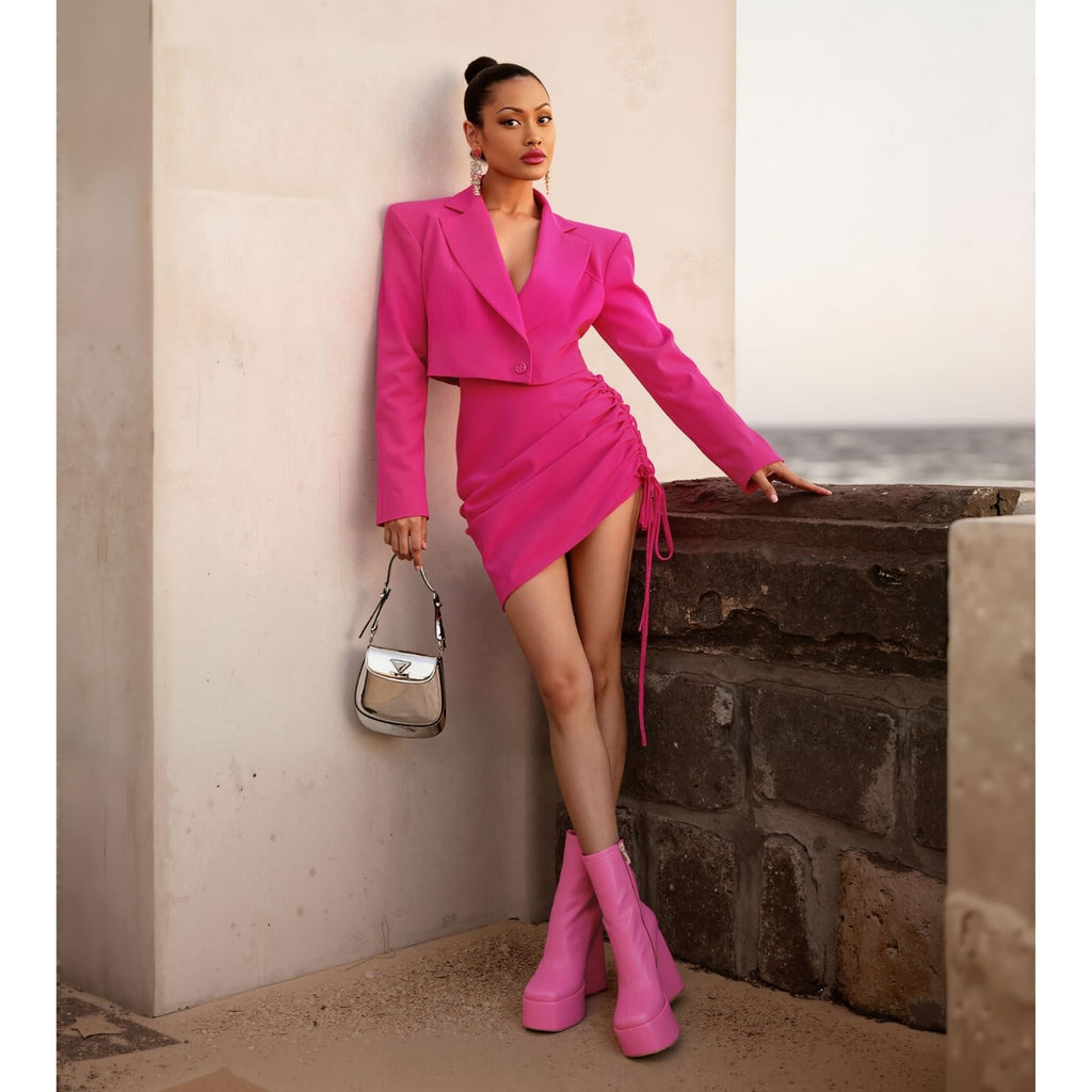 Uacllcau Platform Boots for Women Chunky High Heel Ankle Booties Square Toe Side Zipper Mid Calf Boots