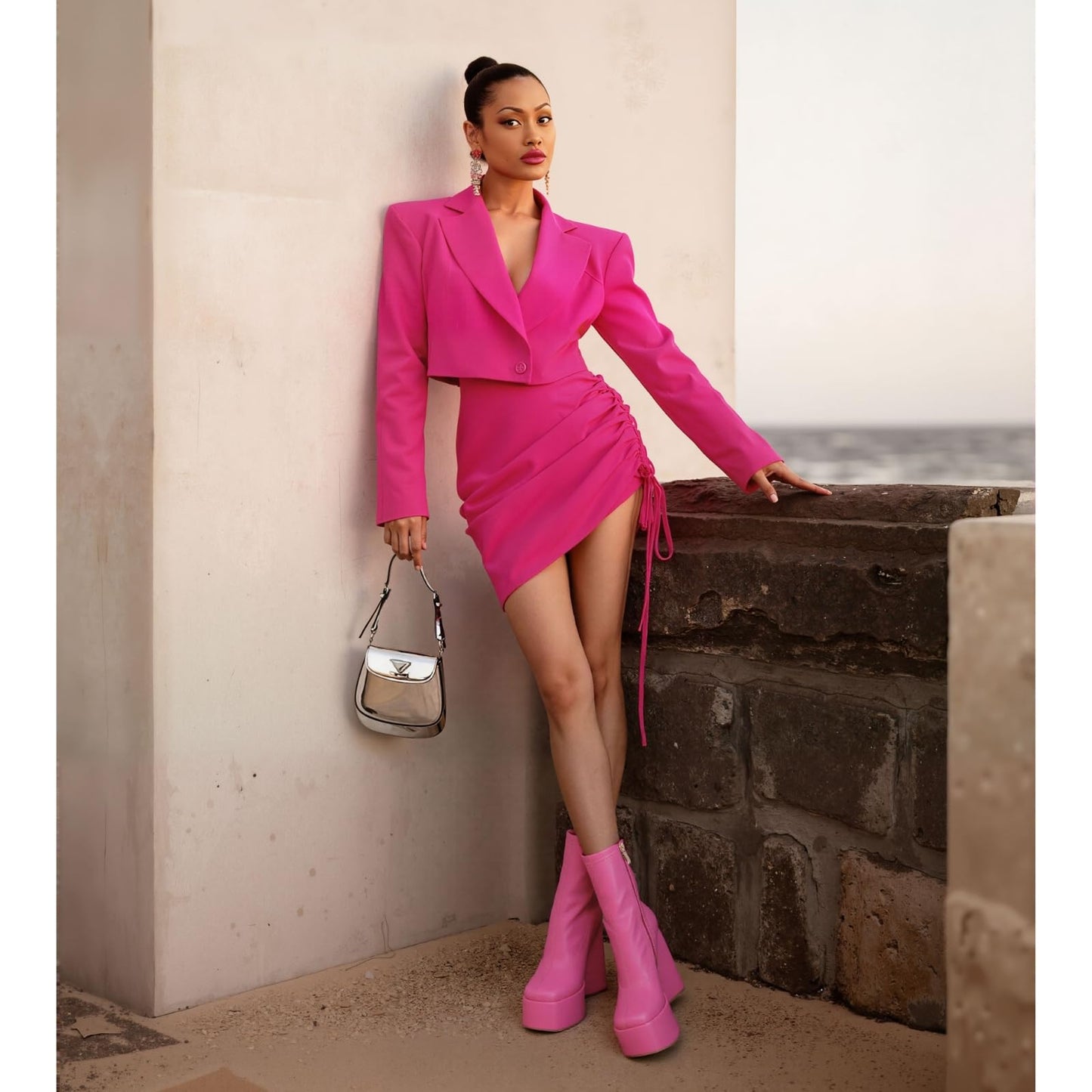 Uacllcau Platform Boots for Women Chunky High Heel Ankle Booties Square Toe Side Zipper Mid Calf Boots