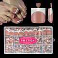 Toe Nail Tips, Brown Soft Gel Press On Toenails, 150Pcs Short Square French Toenail Full Cover Press On Fake Toe Nails Salon Home DIY 15 Sizes