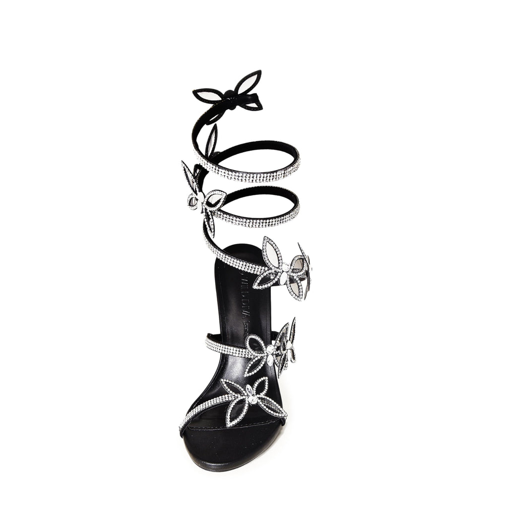 Wild Diva Women Rhinestone Butterfly Spiral Wrap Around High Heel Sandals Berlin-527 Self Black