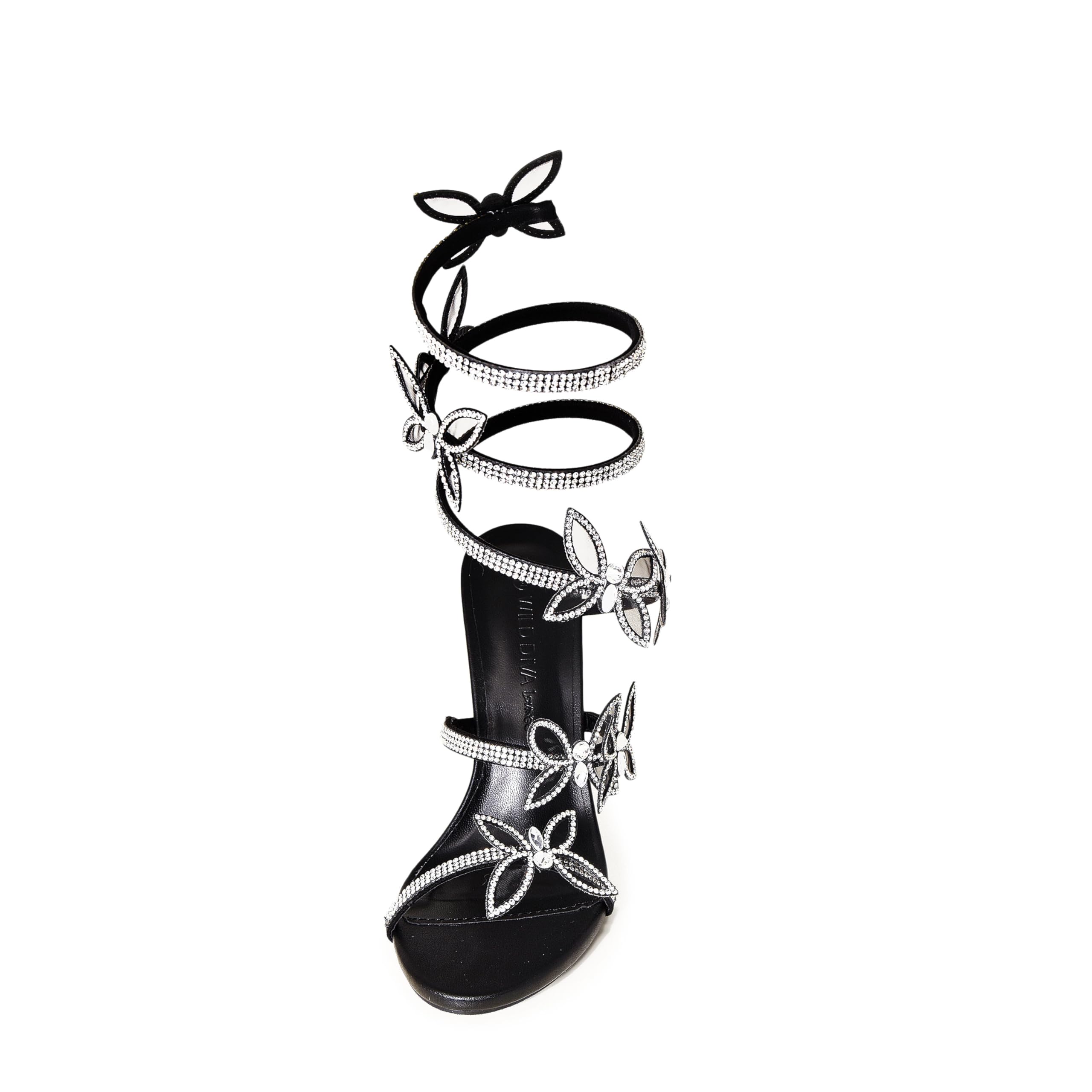 Wild Diva Women Rhinestone Butterfly Spiral Wrap Around High Heel Sandals Berlin-527 Self Black