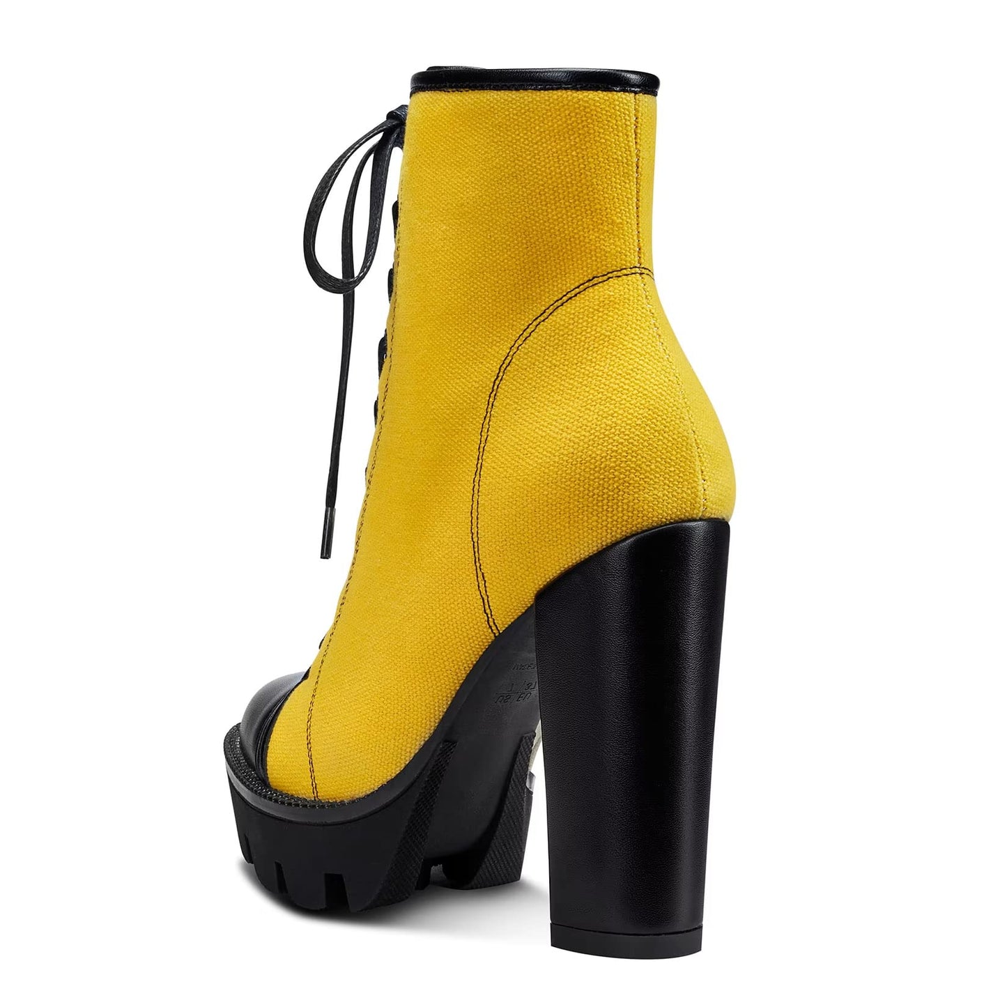 NobleOnly Women High Heel Platform Round Toe Ankle Boots Short Bootie Zipper Lace-up Riding Boots Classic Party Office 5.1 Inches Heels Yellow