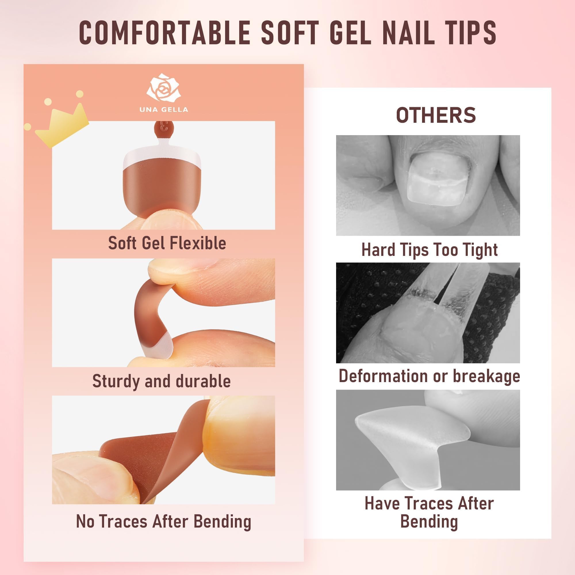 UNA GELLA Toe Nail Press Ons Honey Brown Toe Nail Tips Gel Nail Tips French Tip Press On Nails -216pcs 12sizes Soft Gel Press On Toenails Acrylic Nails Soak Off Toenail Press Ons For Home DIY Nail