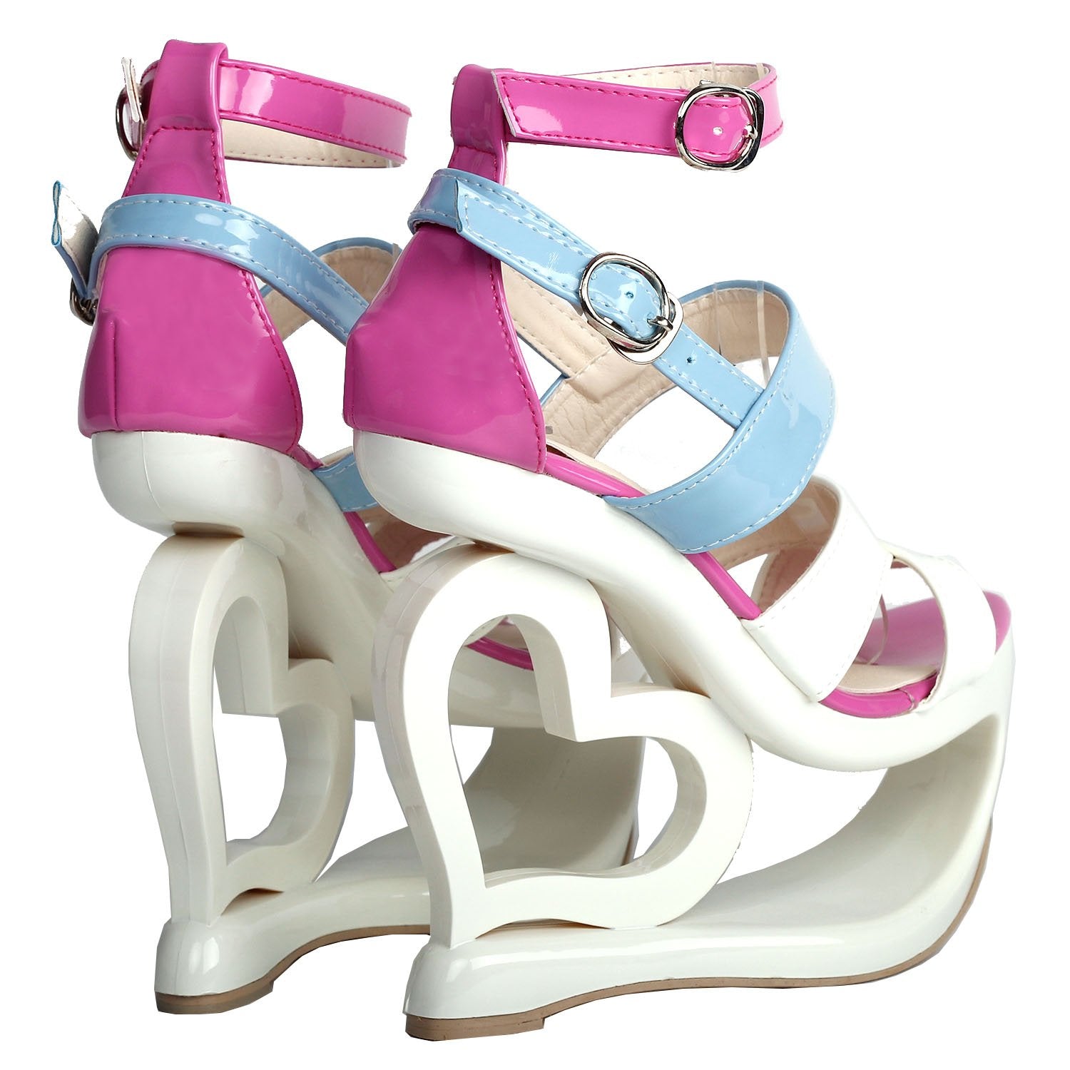 SHOW STORY Fashion White Pink Blue Ankle Strap High Heel Platform Party Sandals,LF40203WT37,6US,White