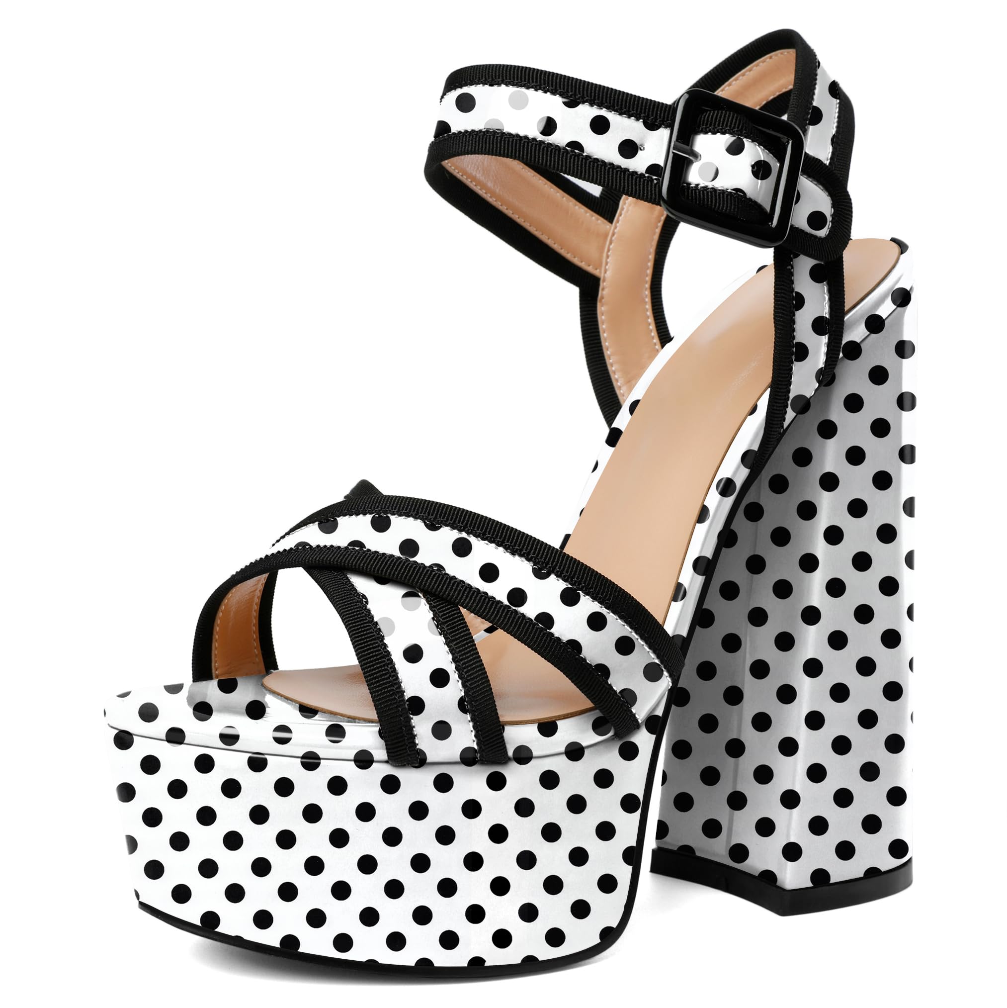 Polka Dott Mettesally Women's Platform Chunky High Heel