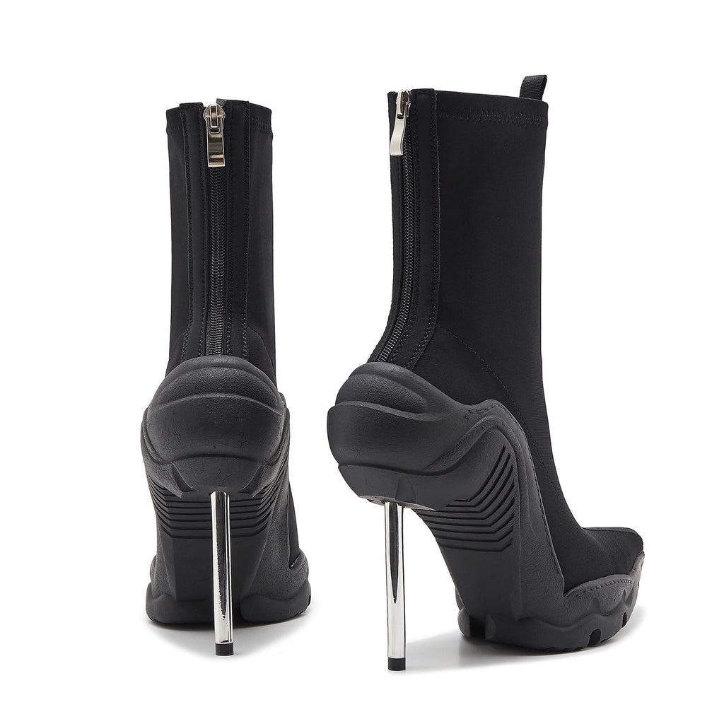 Tsrenlmln Women's Ankle Boots High Heel Boots for Women Fashion Pointed Toe Stiletto Boots Womens Elastic Fabric 8cm Heel Pull-On Short Boots Black Boots