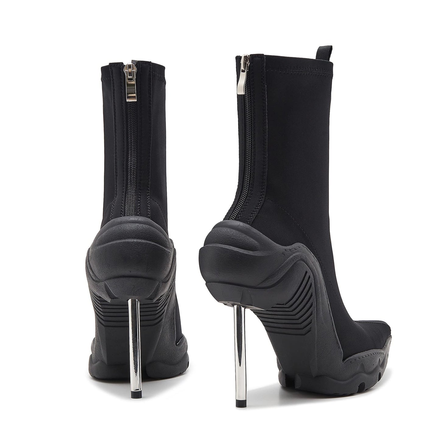 Tsrenlmln Women's Ankle Boots High Heel Boots for Women Fashion Pointed Toe Stiletto Boots Womens Elastic Fabric 8cm Heel Pull-On Short Boots Black Boots