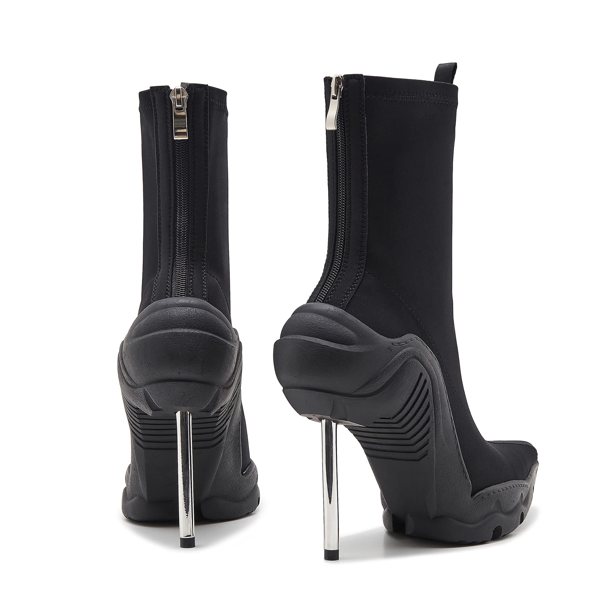 Tsrenlmln Women's Ankle Boots High Heel Boots for Women Fashion Pointed Toe Stiletto Boots Womens Elastic Fabric 8cm Heel Pull-On Short Boots Black Boots