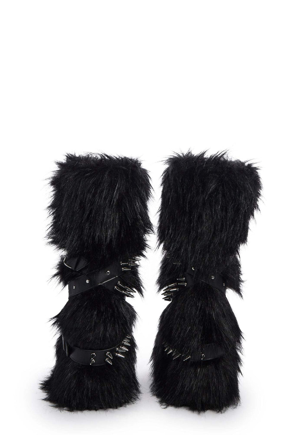 Dolls Kill Wild Instincts Faux Fur Boots by Club Exx – Women’s Knee High Platform Boots with Buckle Straps, Black, 11