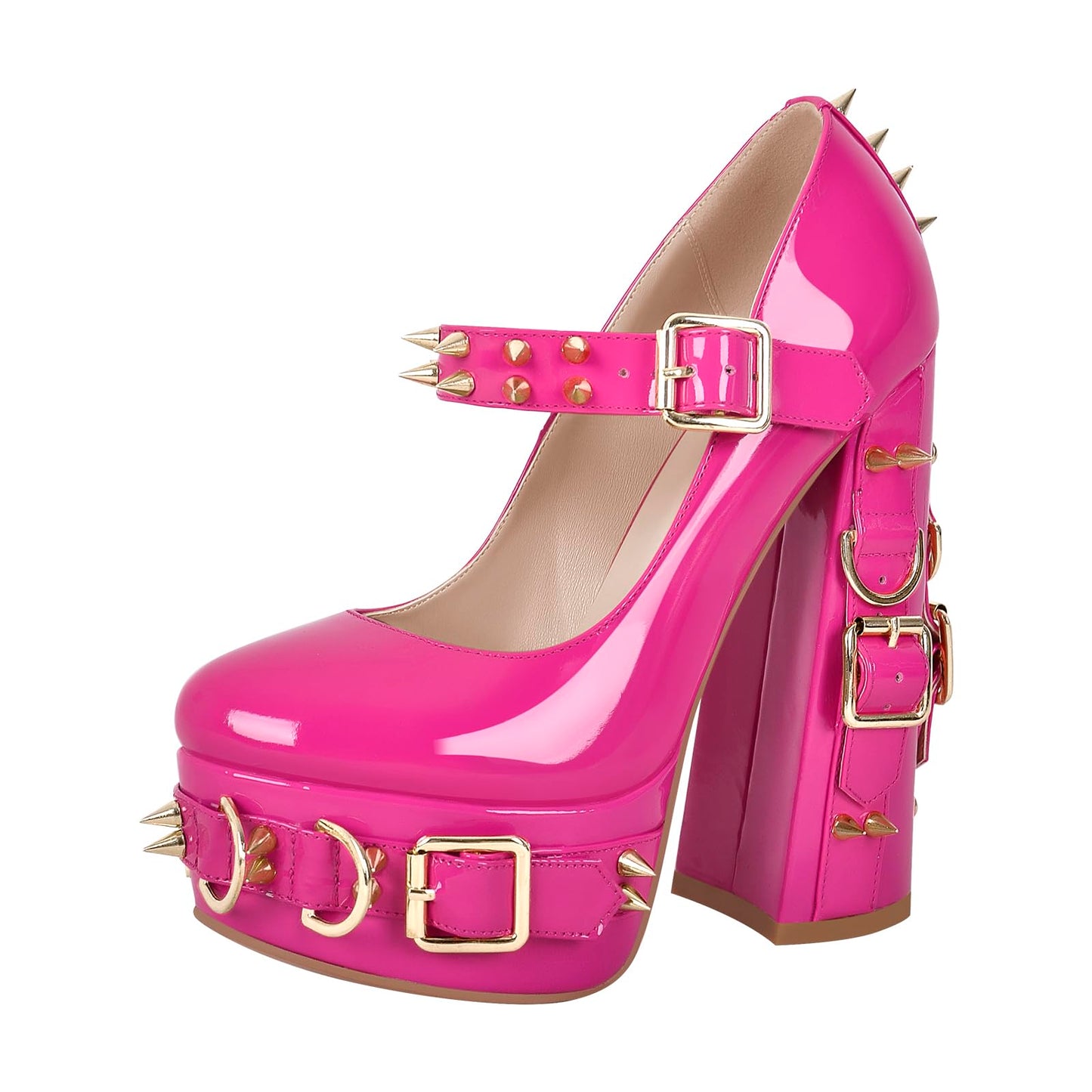 onlymakerheels Mary Jane Rivet Platform Chunky Heel Back Strap Pumps Pink Size12